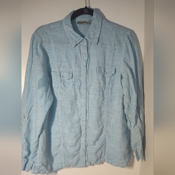 Chicos Blue Checkered Button-Up Shirt Size 2 #569 - Picture 1 of 3